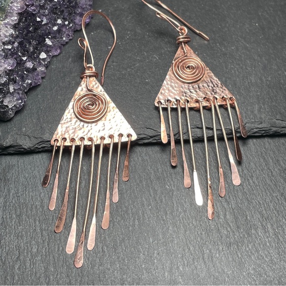 CCO REDUCED Artisan Designed Copper Fringe Dangle Fall Wardrobe Earrings - Picture 5 of 10